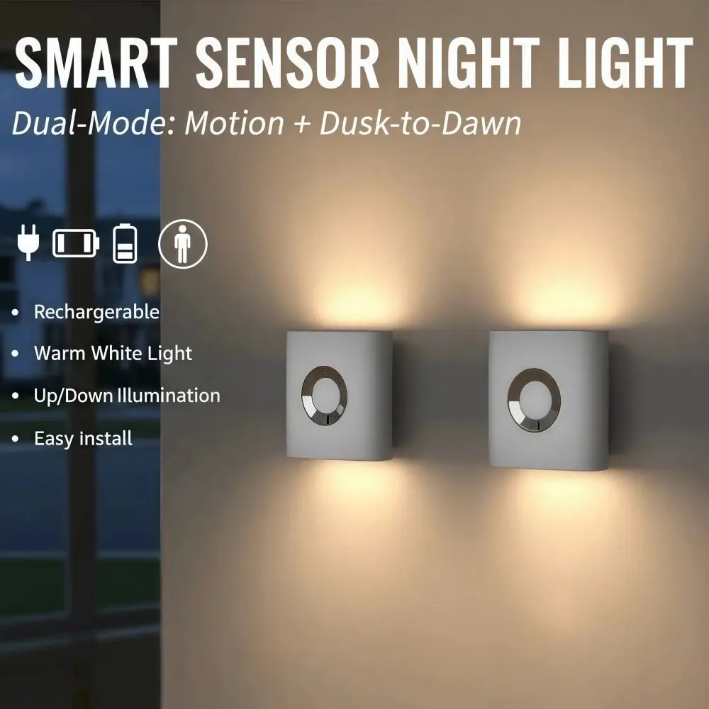 Rechargeable Motion Sensor Light LED EU US Plug Warm White Light Wall Lamp Energy Saving Wall-mounted Cabinet Decorative Light