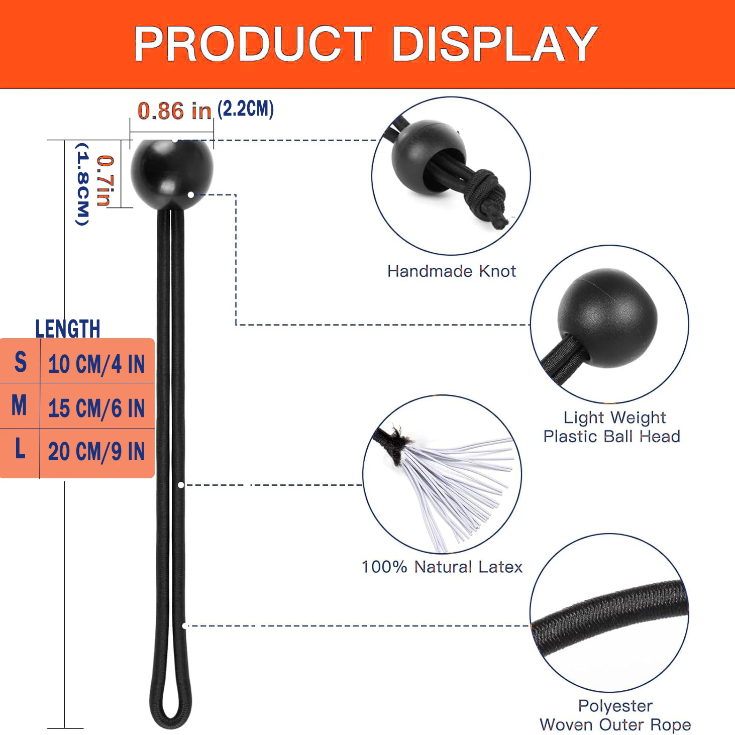 50-Pcs Bungee Balls,Black Cord for Canopy Tarp, UV Resistant,with Elastic String for Canopy, Tarp, Straps, Tent, Poles & Wires