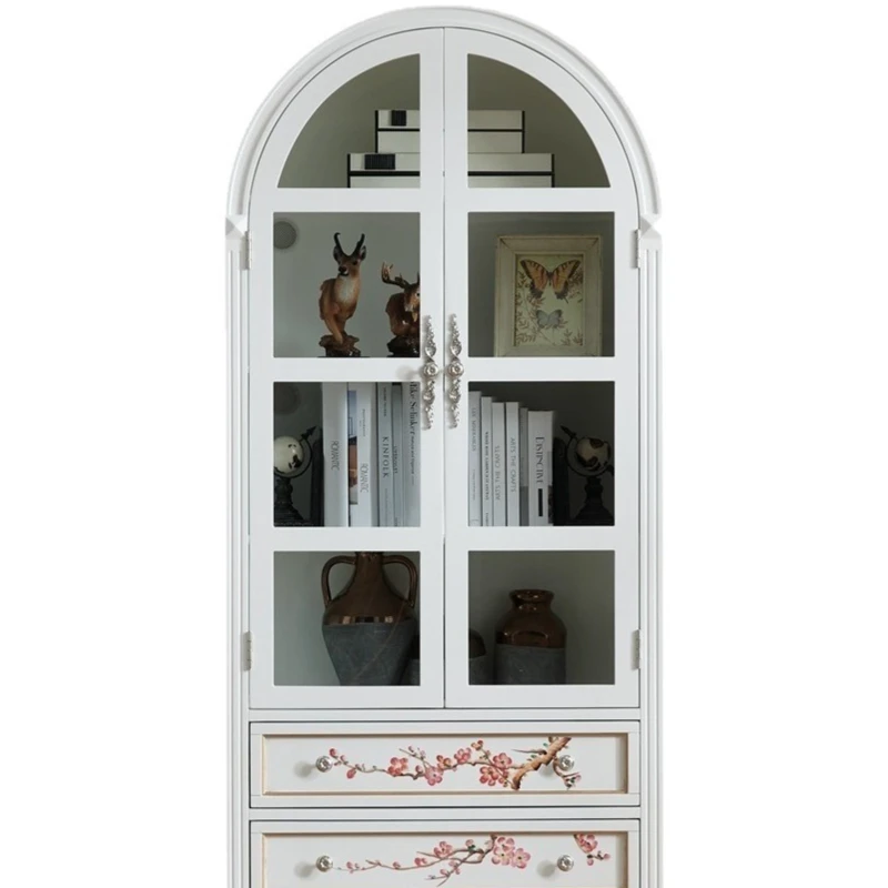 Bookcase with glass, two-door cabinet, file cabinet, side cabinet, cupboard, bookshelf, study furniture, painted and durable.