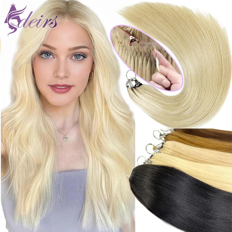 ADEIRS Second Feather hair extensions  Natural Real Human Hair Microring Hair Extensions Brown Blonde Color 0.8g/Strand Straight