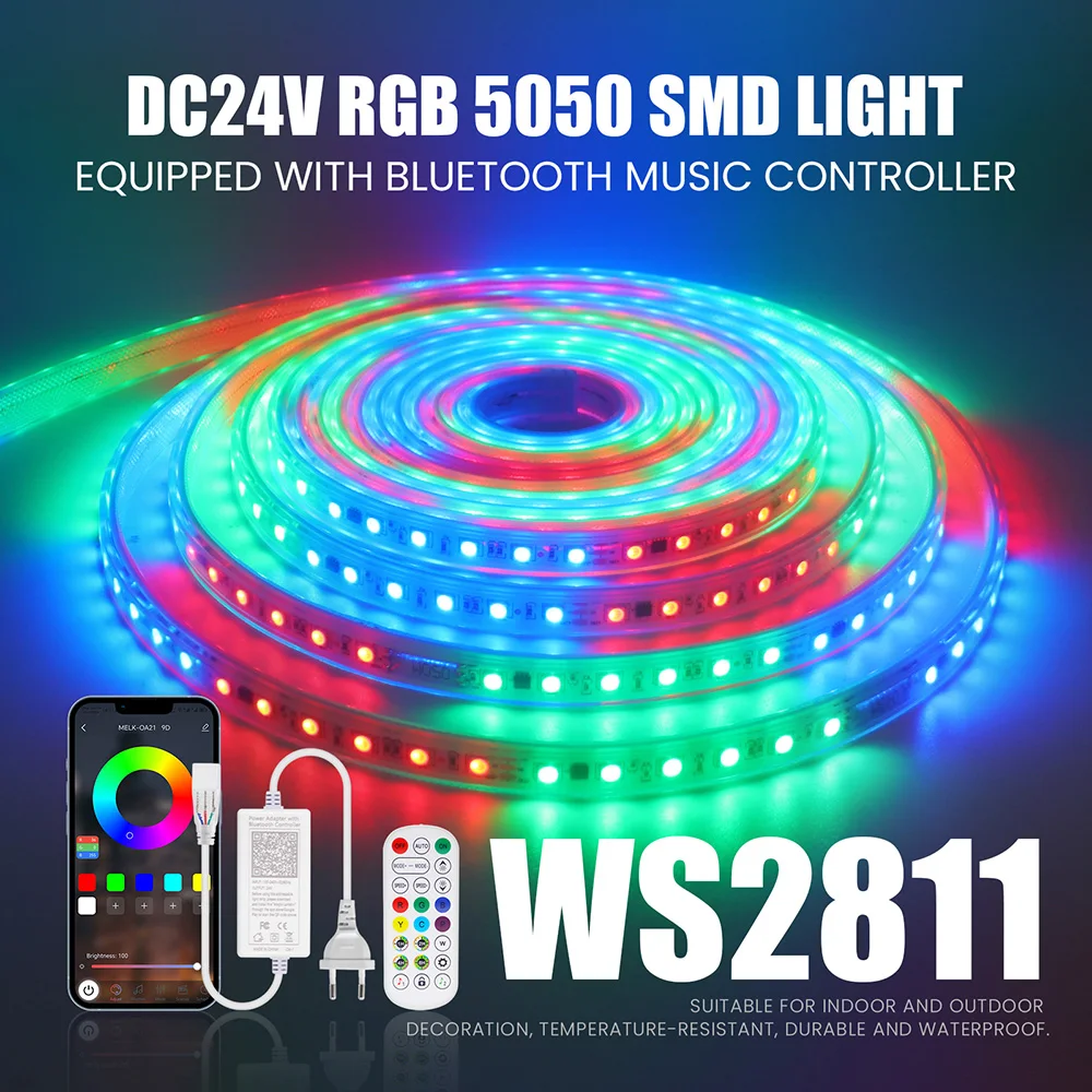 

24V Addressable WS2811 LED Strip RGB Bluetooth 24keys Remote Control Kit 5050 60LED/m Flexible Led Pixel Tape Light Waterproof