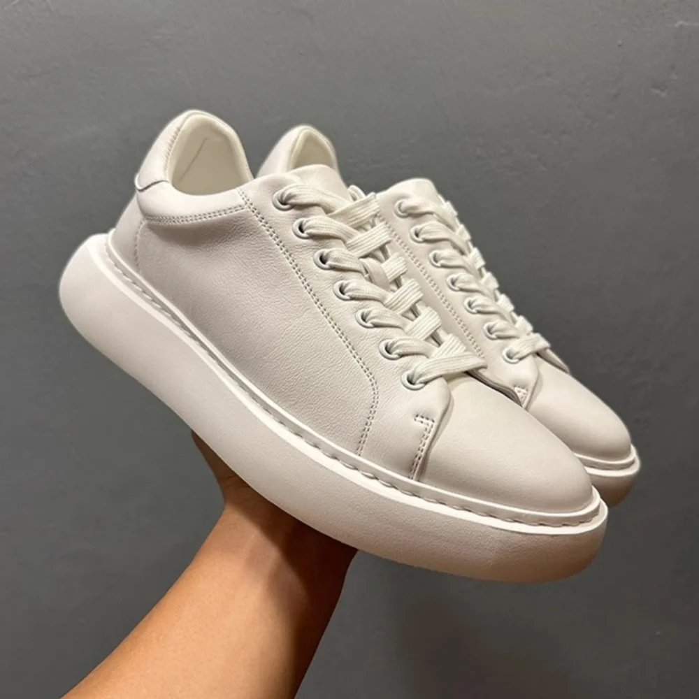 

QHCCID Men's Casual Sneakers Genuine Leather Thick Bottom Heightening Fashion Lightweight Sports Shoes