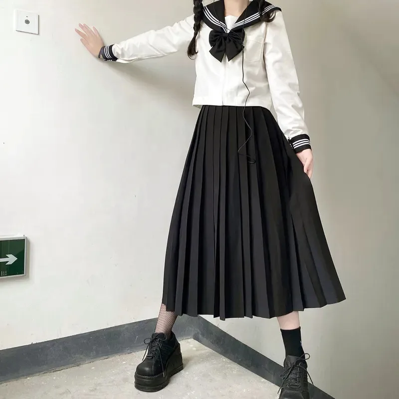 

Japanese School Girl Uniform Plus Size JK Black Sailor Basic Cartoon Navy Sailor Uniform sets Navy Costume Women girl costume
