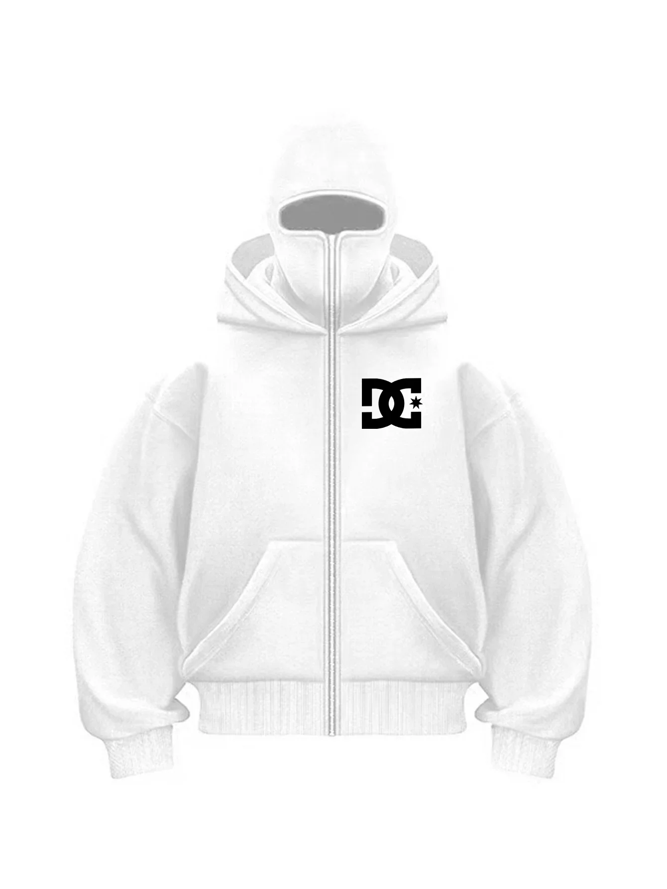 Unisex Balaclava Hoodie, Half Zip Double Hooded Fleece Sweatshirt, Warm Fall Winter Outfit