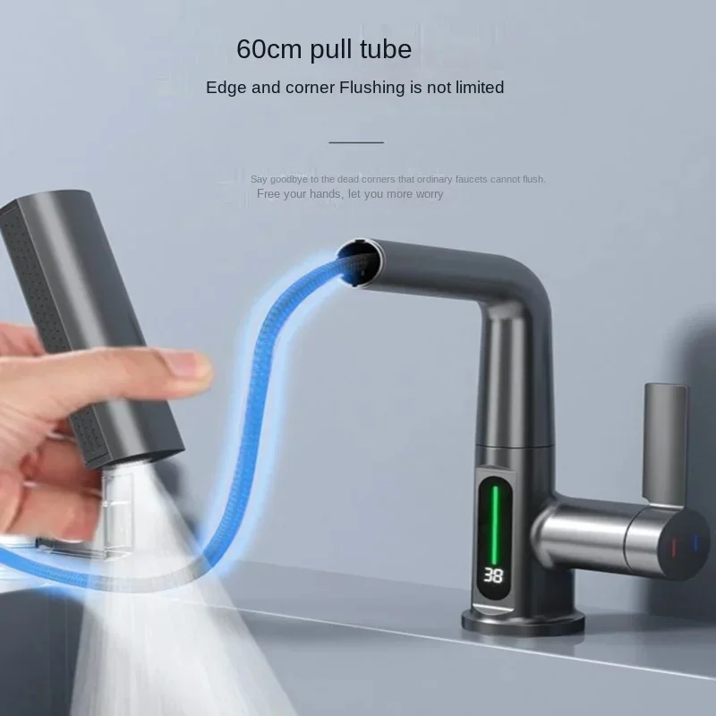 Brass Gourmet Kitchen Faucet Digital Display Pull-Out Sink Mixer High-Quality Kitchen Tap for Modern Culinary Spaces