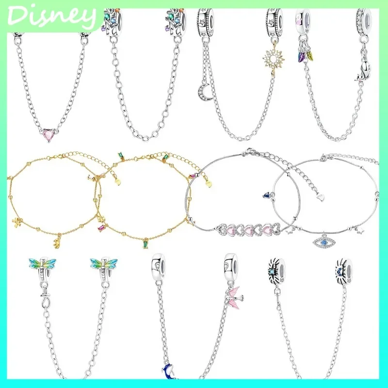 

2025 925 Sterling Silver Security Chain Jewelry Set Butterfly-Heart-Tree-Luna Charms • Anklet & Bracelet