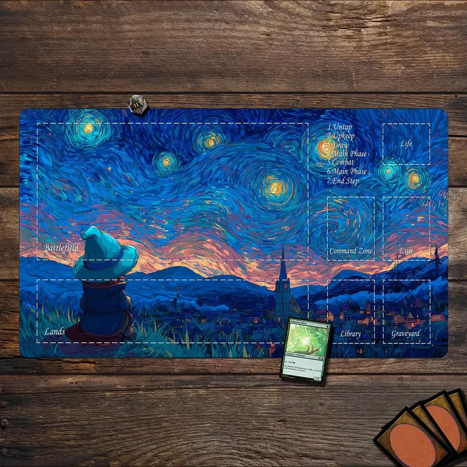 星月夜 The starry night Van Gogh プレイマット OMA Van Gogh Starry Night Magic Playmat Card Battle Gaming Mat with
