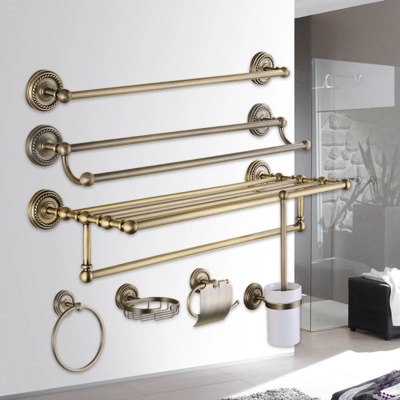 European-style antique copper towel bath towel rack hardware bathroom pendant rack combination set