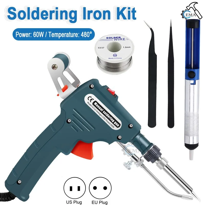 

Automatically Soldering Gun 110V/220V 60W US/EU Plug Hand-Held Internal Heating Automatically Send Tin Gun Welding Repair Tools
