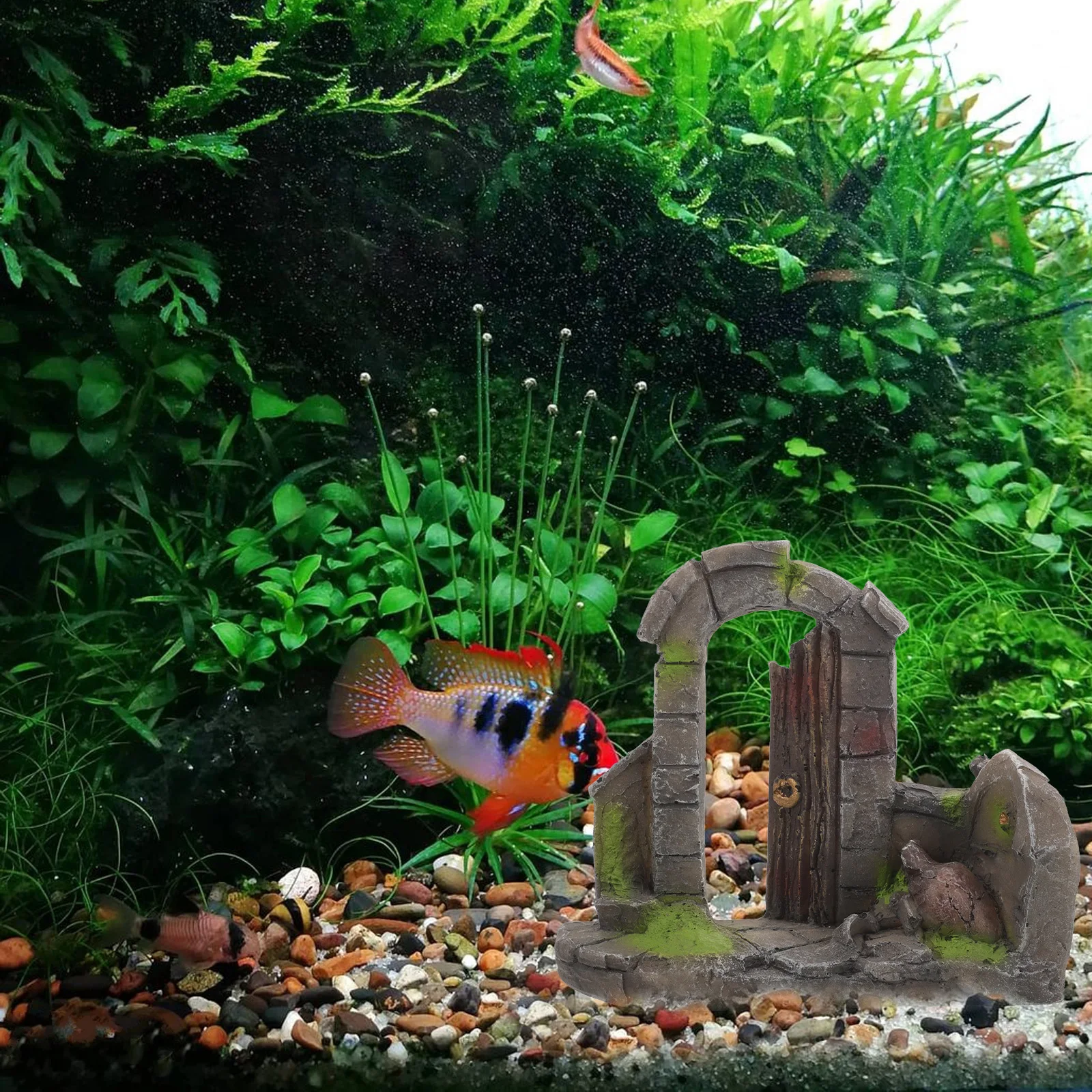 

Resin Craft nament Decor L scape Underwater nament Retro Door Fish Aquarium nament Tank Building Large Decorations