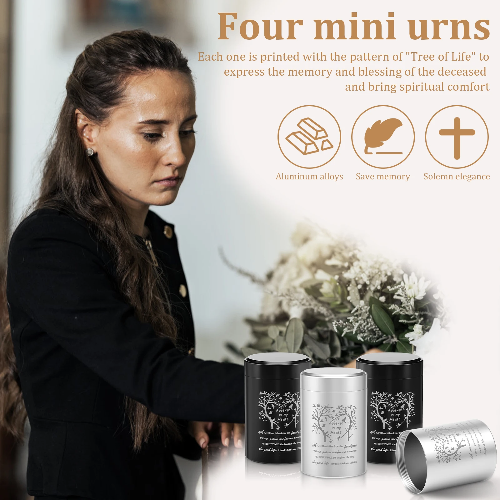4Pcs Small Keepsake Urn Aluminum alloy Mini Urns Tree of Life Pet Memorial Ashes Holder Memorial Exquisite Mini Cremation Urn