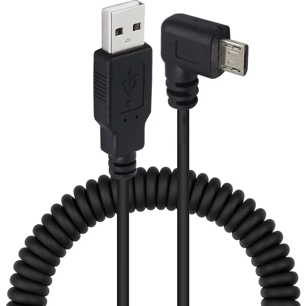 Câble USB 2.0 A mâle à Micro USB 5 broches 5P mâle, 5 pieds, spiralé, coudé à gauche, pour données de voiture, câble télescopique