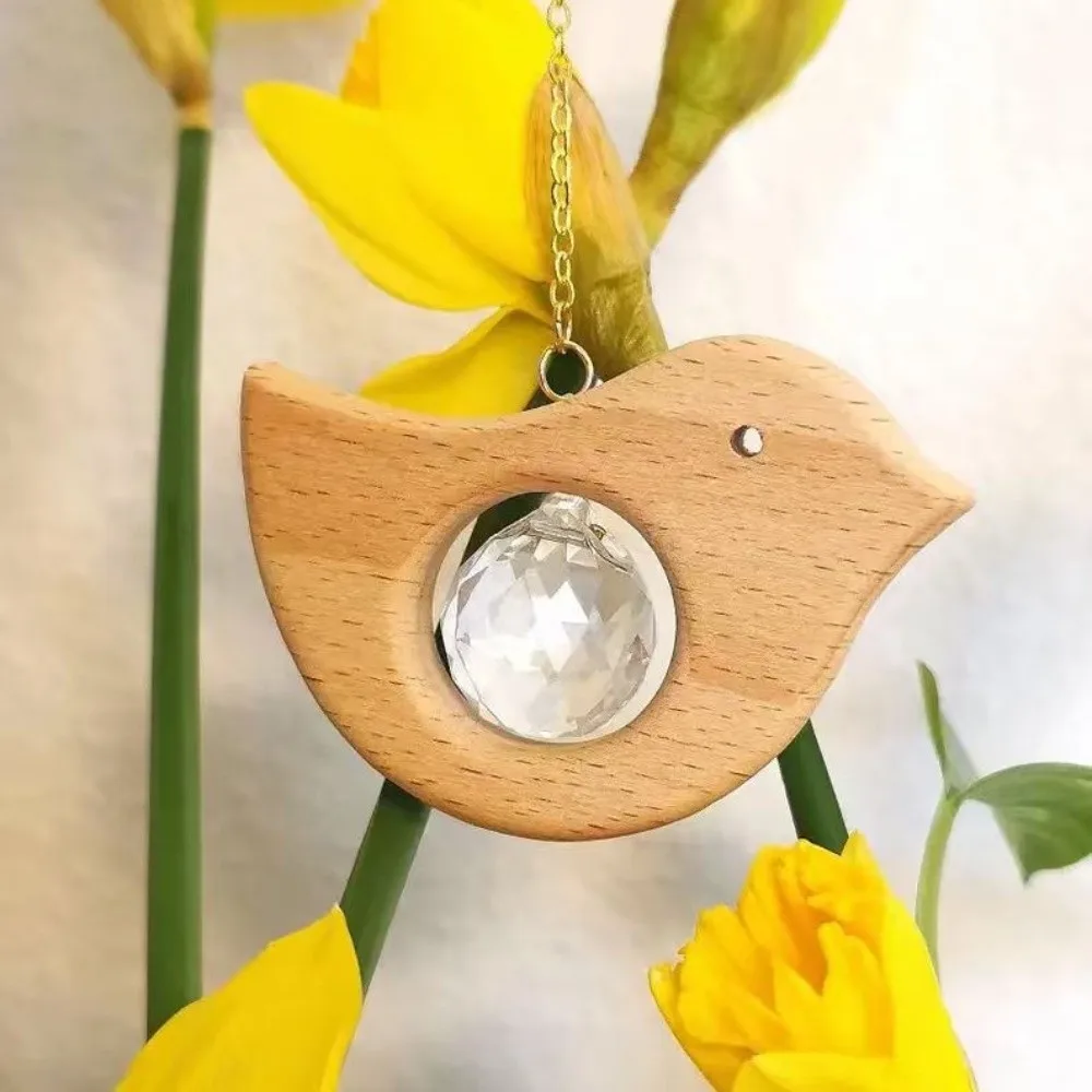 Wooden Sunlight Catcher Wind Chime Glass Animal Sunlight Reflected Rainbow Maker Decorative Spinner Hanging Sun Catcher Girls