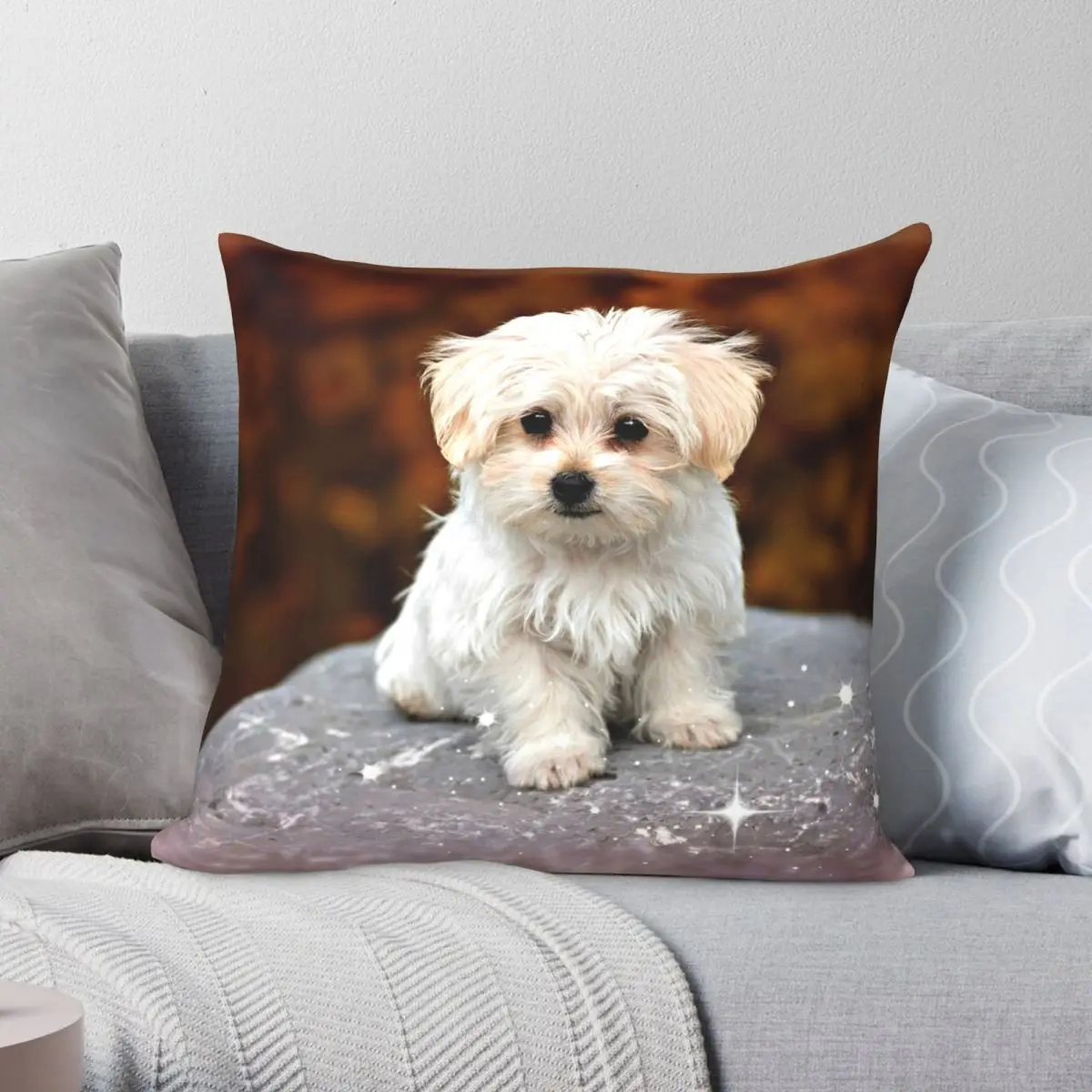 Maltese Puppy Adorable Square Pillowcase Polyester Linen Velvet Creative Zip Decor Throw Pillow Case Sofa Cushion Cover 45x45