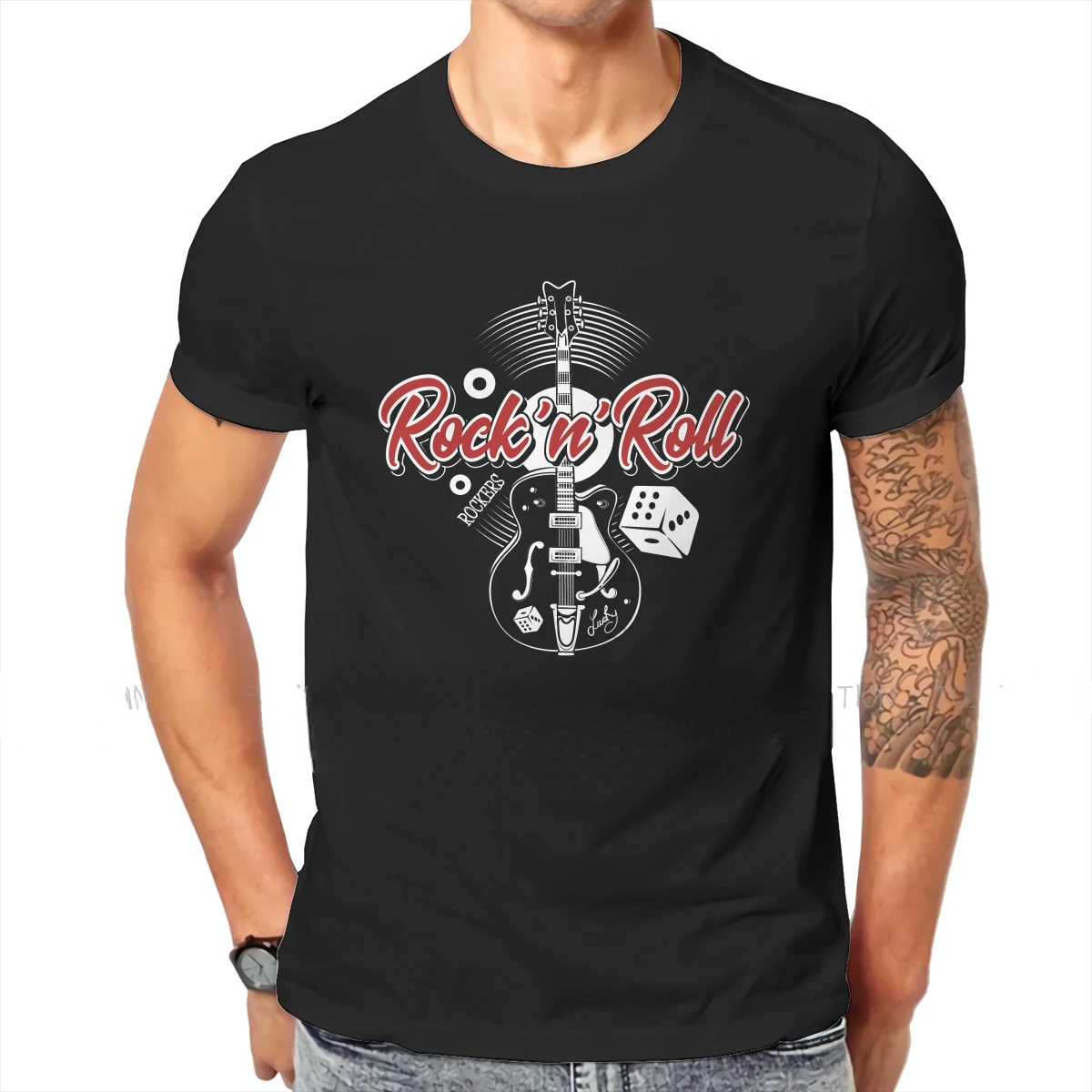 Rockabilly Rock and Roll Men Summer Tshirt Music Dice Rockers Guitars Individuality Shirt Original Streetwear Hipster Summer Top