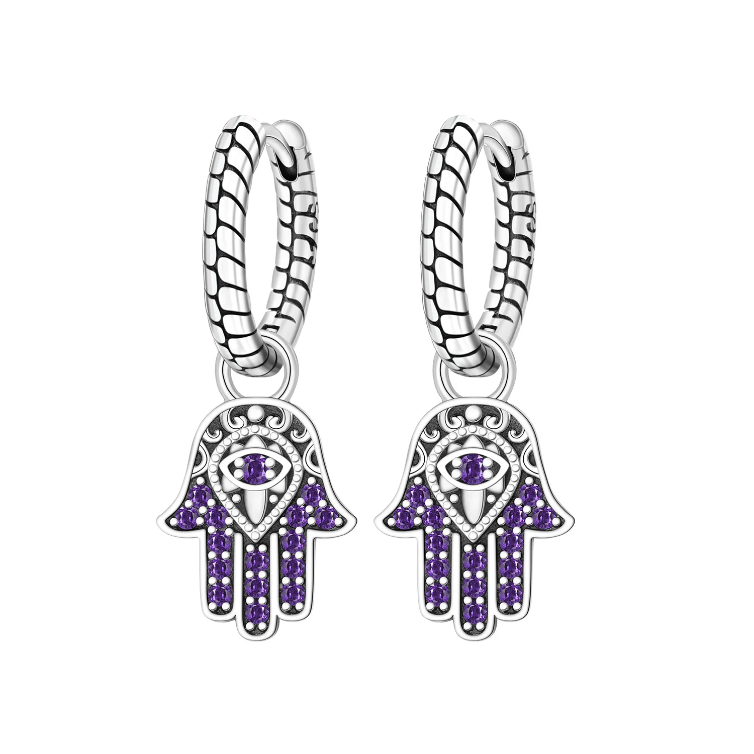 PANPOKI 925 Sterling Silber Lila Lucky Hand Ohrringe Original Schmuck Tropfenohrringe Schmuck Party Jubiläumsgeschenke