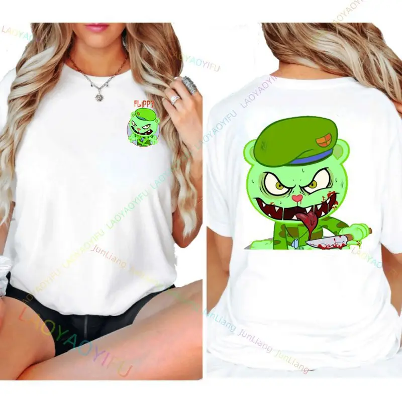 Women Men Street Fashion Kawaii T-shirt Gift Top Fun Happy Tree Friends Candy Kill Cartoon Graphics 100% Cotton Shirt