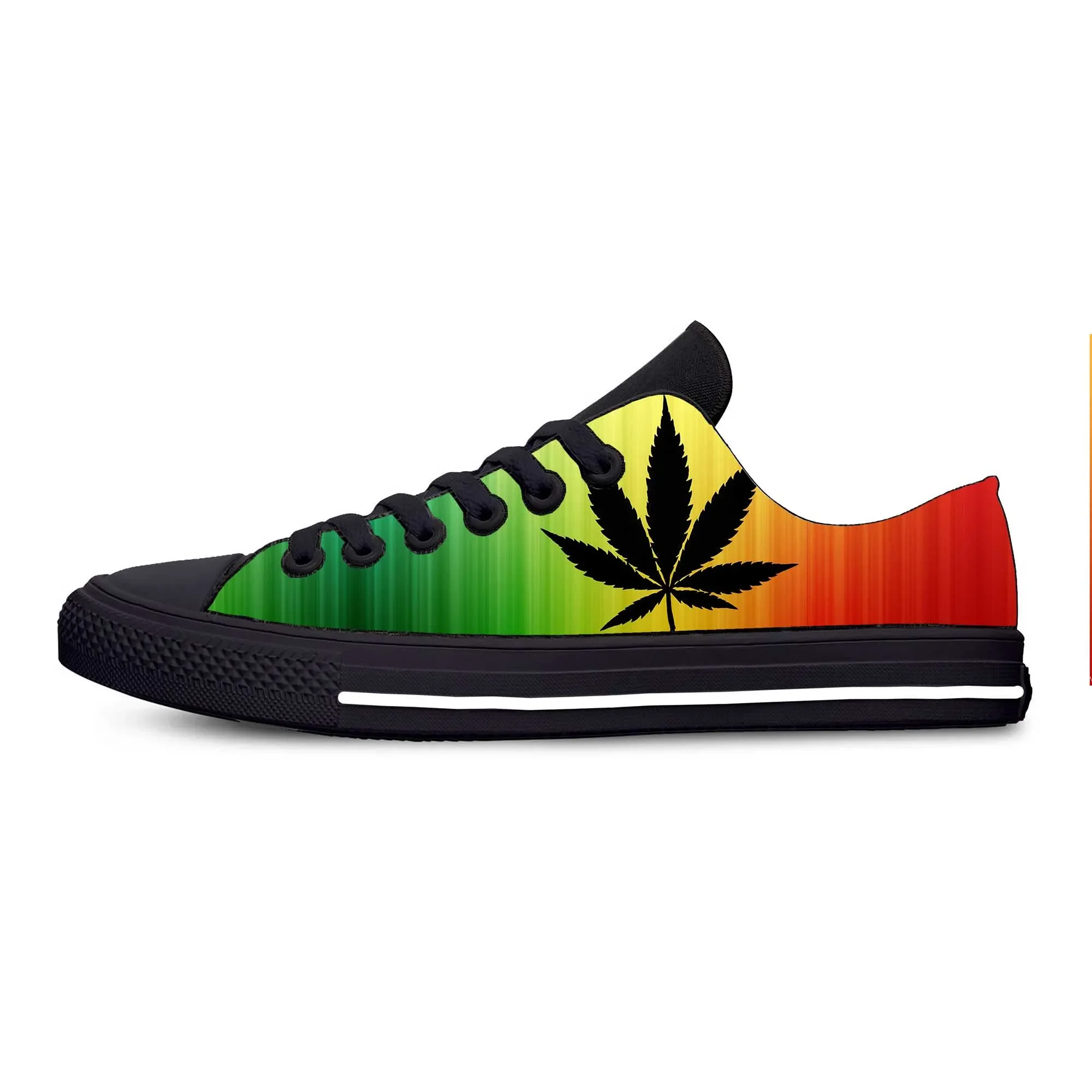 Reggae Rasta Leaf Weed Flag Rastafari zapatos de tela informales, zapatillas bajas cómodas transpirables con estampado 3D para hombres y mujeres