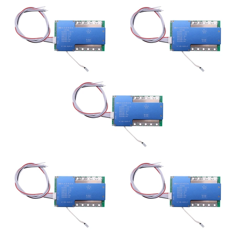 

5X Bms 7S 24V 100A 18650 Lithium Battery Pack Board Bms Equalizer Pcb Temperature Protection Belt Line