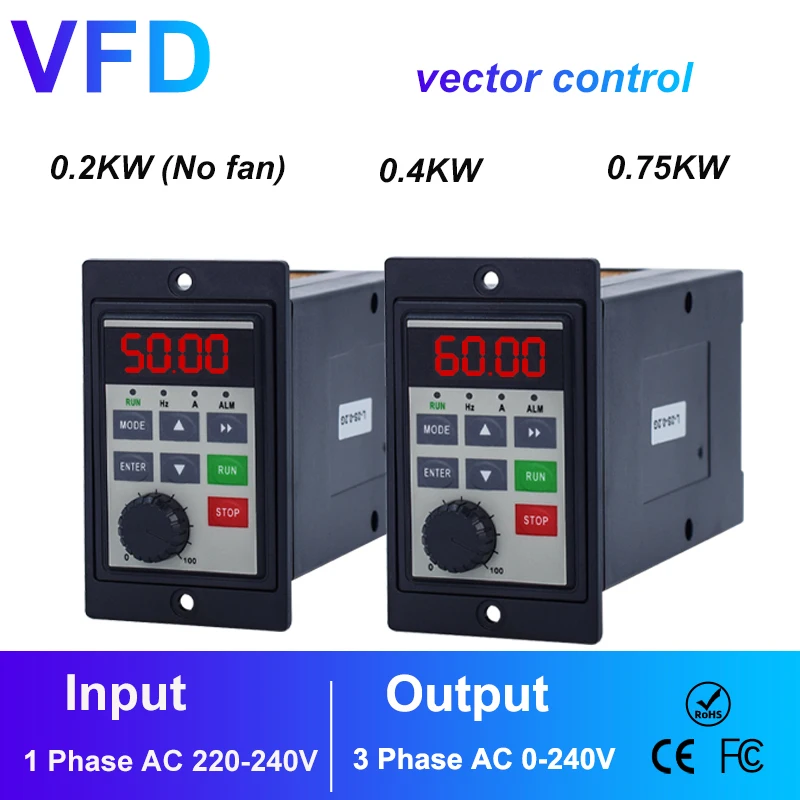 

200W 400W 1HP VFD Economical Variable Frequency Drive 220V Motor AC Inverter VSD