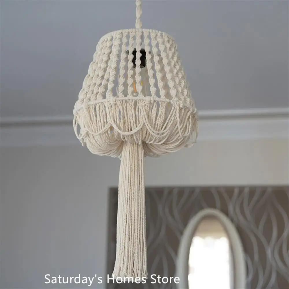 Nordic Style Macrame Lampshade Tassels Pendant Hanging  Light Shade  Wall Decoration Home stay Home Soft Lampshade