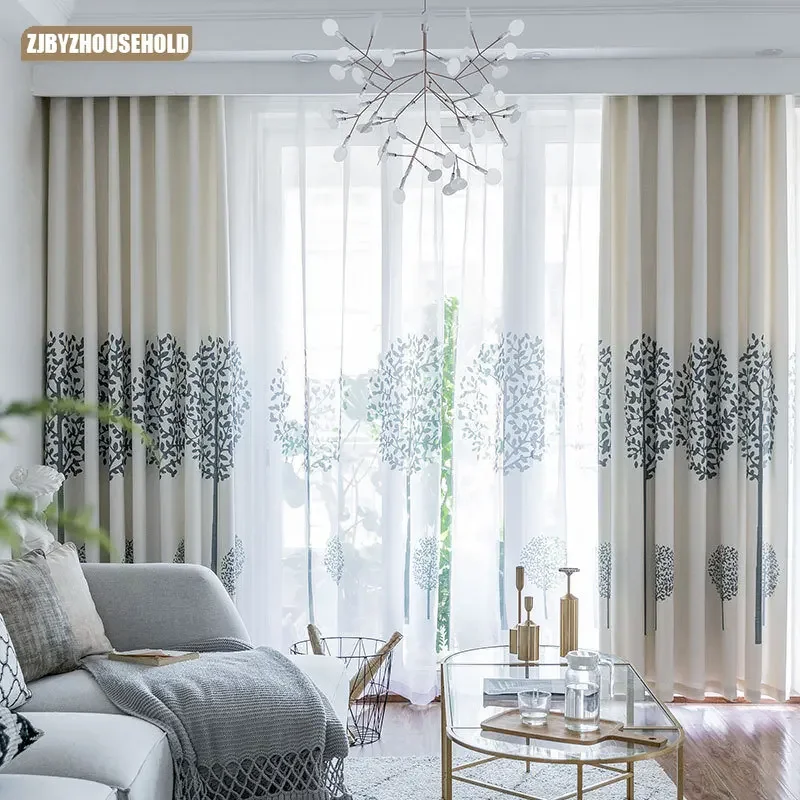 

Luxury Curtains Cotton Linen Print Simple Shade Curtains for Living Dining Room Bedroom Curtain Blackout Window Curtain Cortina