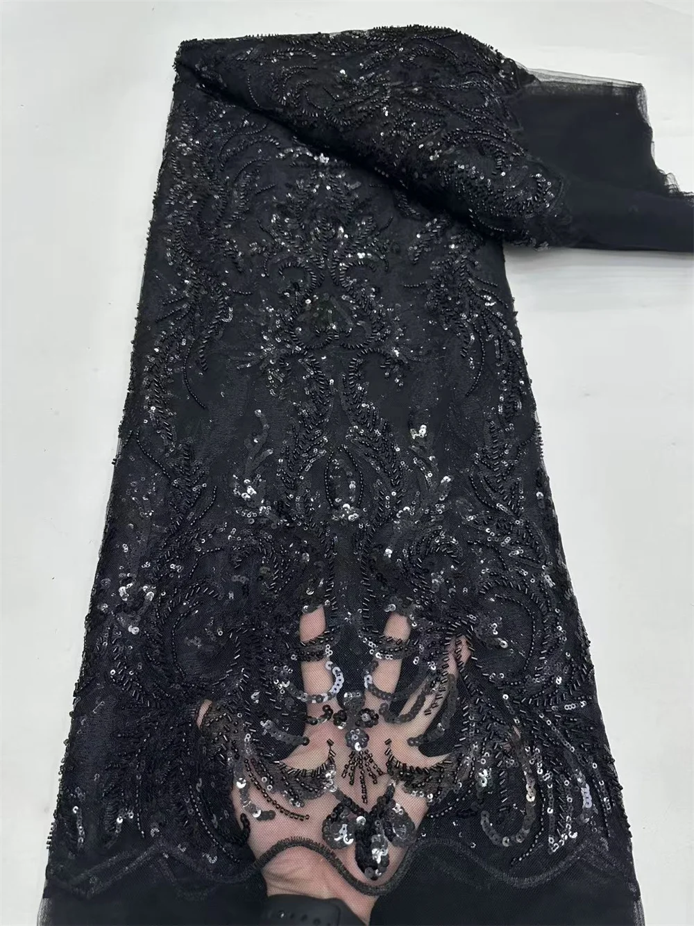 5 metri tessuto di pizzo nigeriano di alta qualità tulle di lusso africano francese tessuto di pizzo in rilievo 5 metri abito da sposa per le donne SHm52-1