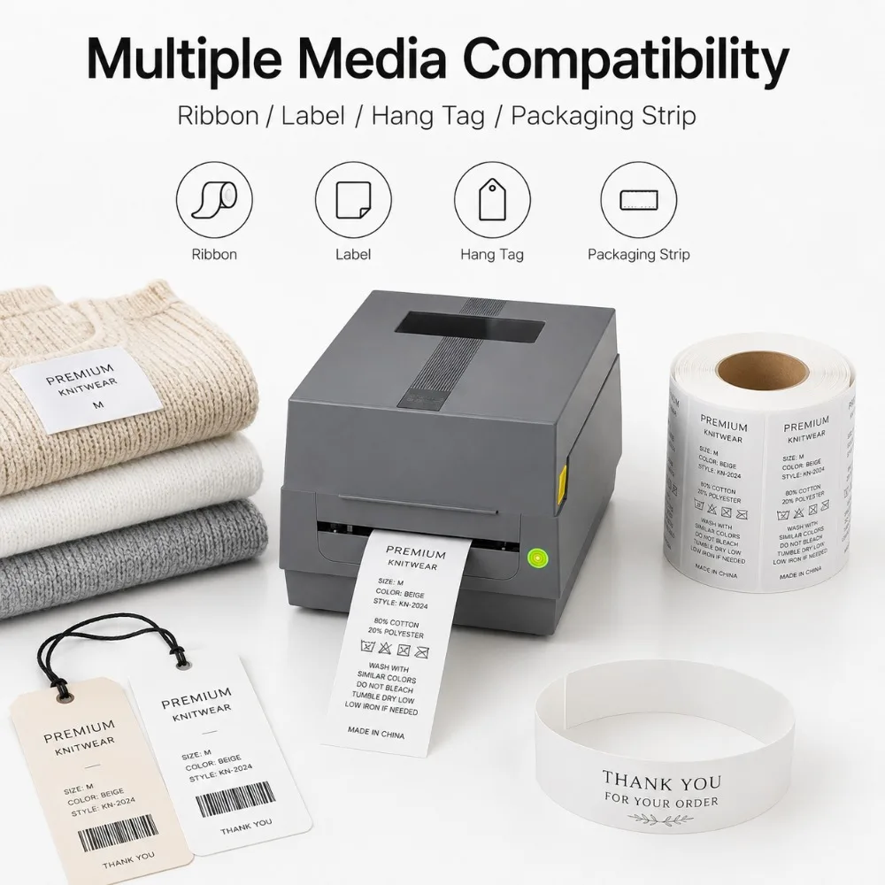 AT241 Satin Ribbon Printer Fabric Label Maker Thermal Transfer for Clothing with Wash Care Label Printing Machine