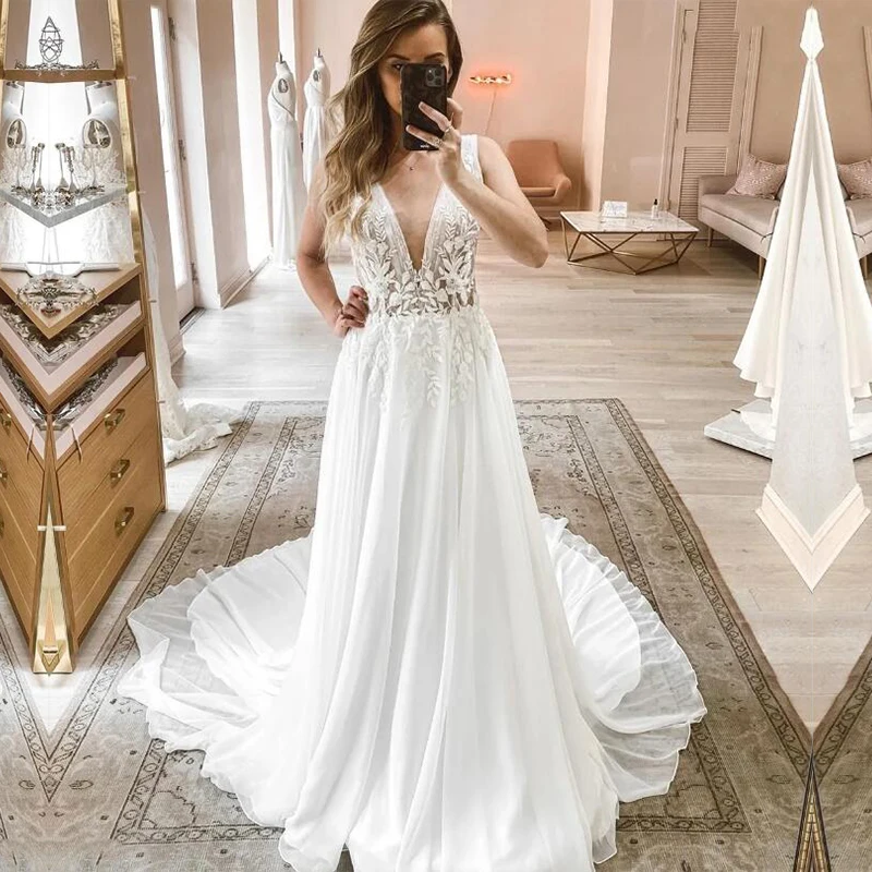 

9311 White Plus Size Chiffon Applique Lace Beach Wedding Dresses Pregnant Women Corset Back Empire Bridal Gown Long