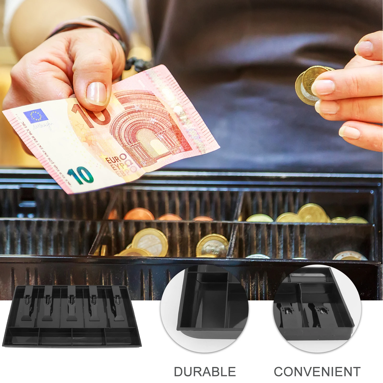 

Cash Drawer Tray Insert 5 Bill 4 Coin Compartments Secure Cashier Department Store Supermarket Pharmacy Fast Food Restaurant