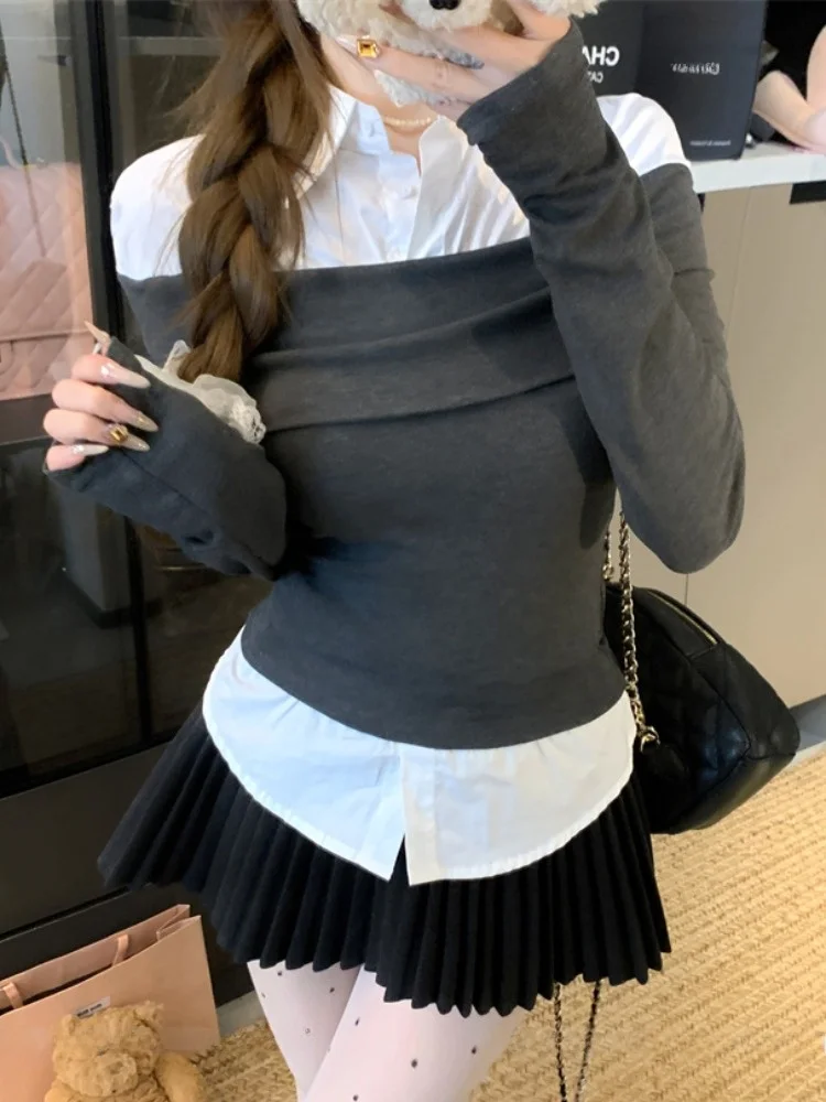 

Pure Color Block Long Sleeve Base Shirt Women's Autumn Winter Slim Fit Inner Wear Top V Neck Color Commute Style