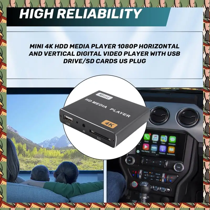 

B75A Car U Disk Player Horizontal And Vertical Digital Video Player 1080P With USB Drive/SD Cards US Plug