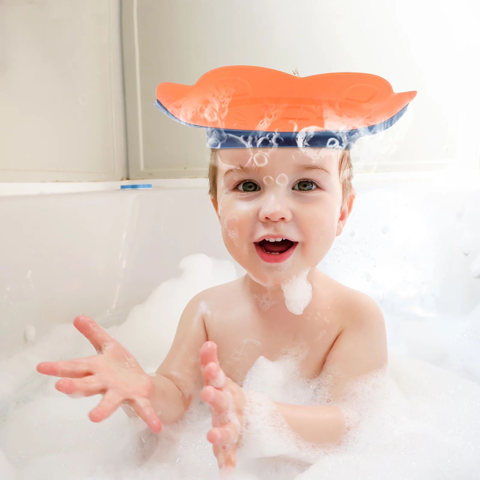 

Shampoo Infant Bathing Hair Washing Cap Ear Protection Red Baby Shower Cap Adjustable Hair Washing Safe Plastic
