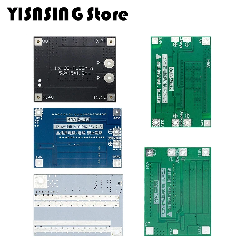 3S 4s 5S Li-ion lithium battery 18650 charger BMS 25A 30A 40A 60A 100a protection board with balance for drill motor