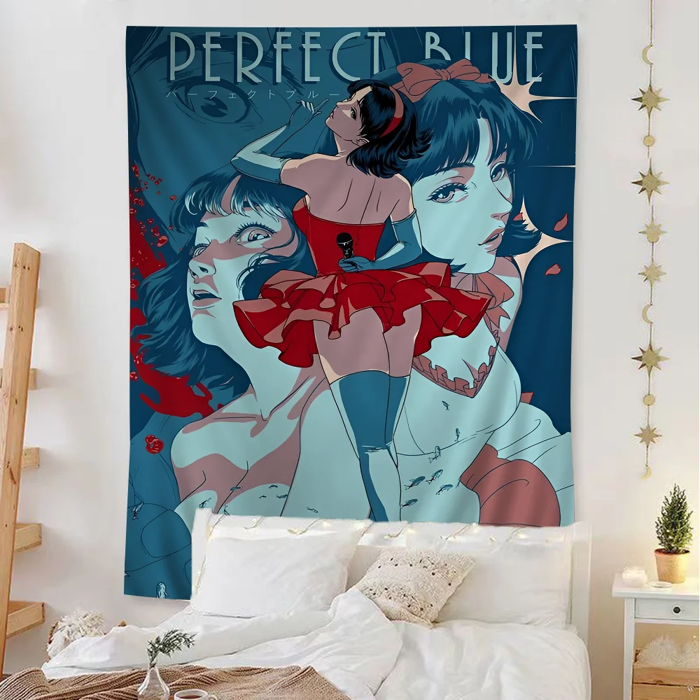 Anime Perfect Blue Anime Colorful Tapestry Wall Hanging Hippie Flower Wall Carpets Dorm Decor Japanese Tapestry