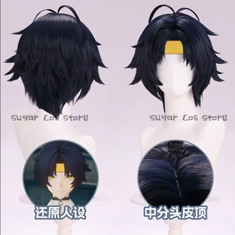 Zenless Zone Zero Game Harumasa Cosplay Wig 30CM Short Black Hair Necklace Uniform Props Halloween Carnival Party For Women Men