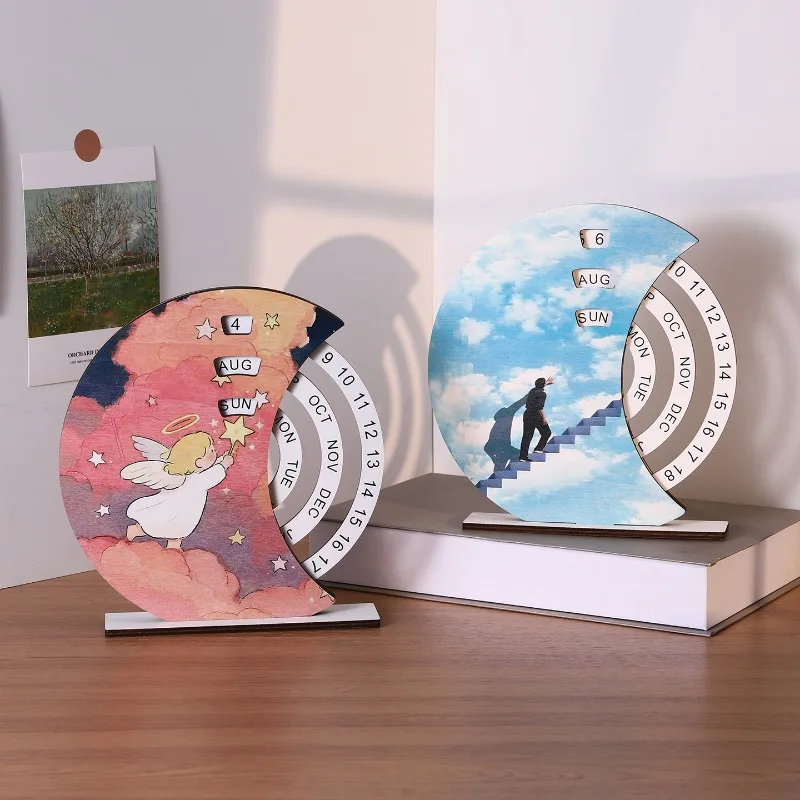 

1pc Creative new wooden rotating desktop calendar ornament with a turntable style placement for desk calendars
