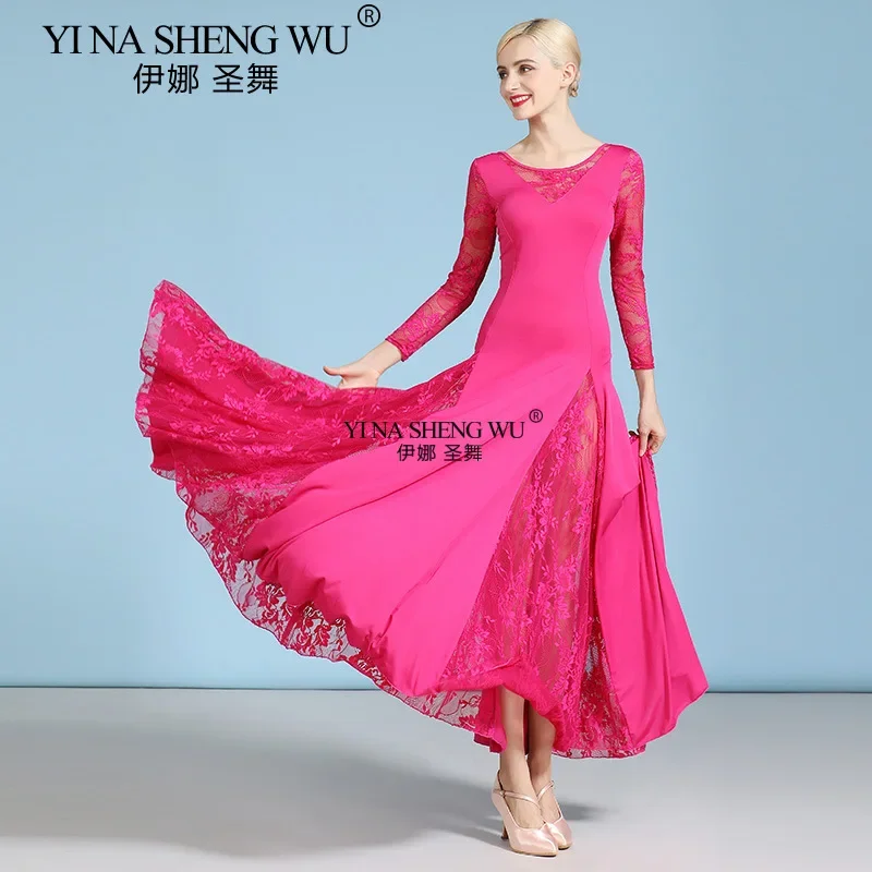 

1 шт./лот, кружевная танцевальная юбка, женское платье для вальса и танго с длинными рукавами, стандартная танцевальная юбка, стандартная танцевальная юбка