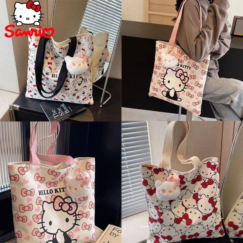 

Sanrio Hello Kitty Canvas Bag Sanrio Tote Bag Shoulder Storage Makeup Pouch Anime Handbag Travel Shopping Bag Kid Schoolbag Gift
