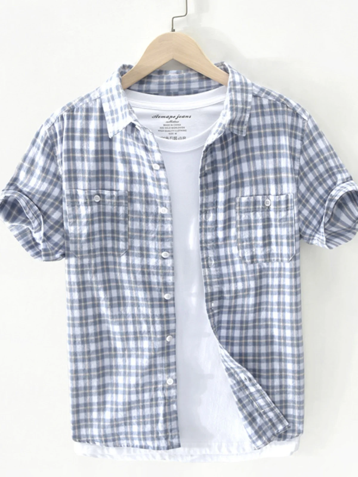 

Летняя мужская рубашка в клетку из хлопка, свободного кроя, с коротким рукавом, тонкая, с квадратным воротником, молодежная, повседневная, модная