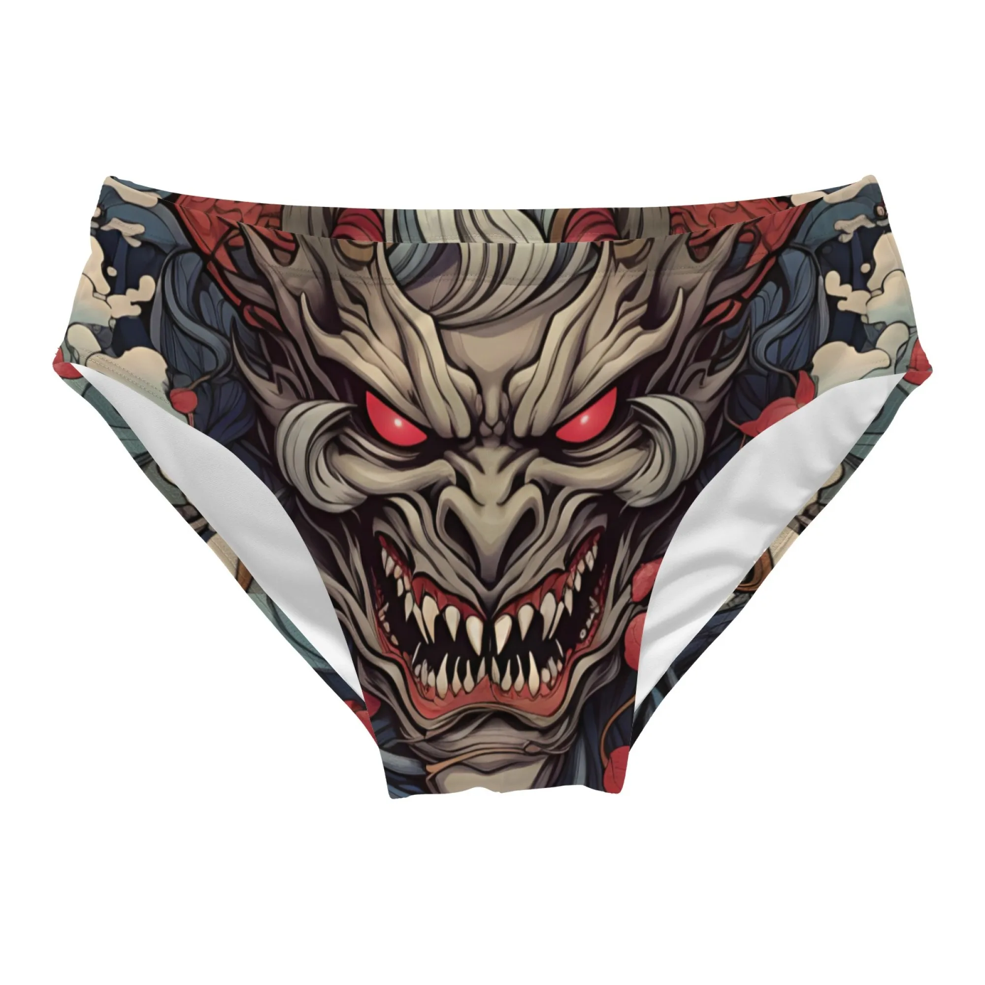 Ukiyo-e Demon Mask Swim Trunks Elastic Soft Skin-Friendly Men's Triangle Trunks Beach Carnival Swimming Bathing Novel Swimsuit