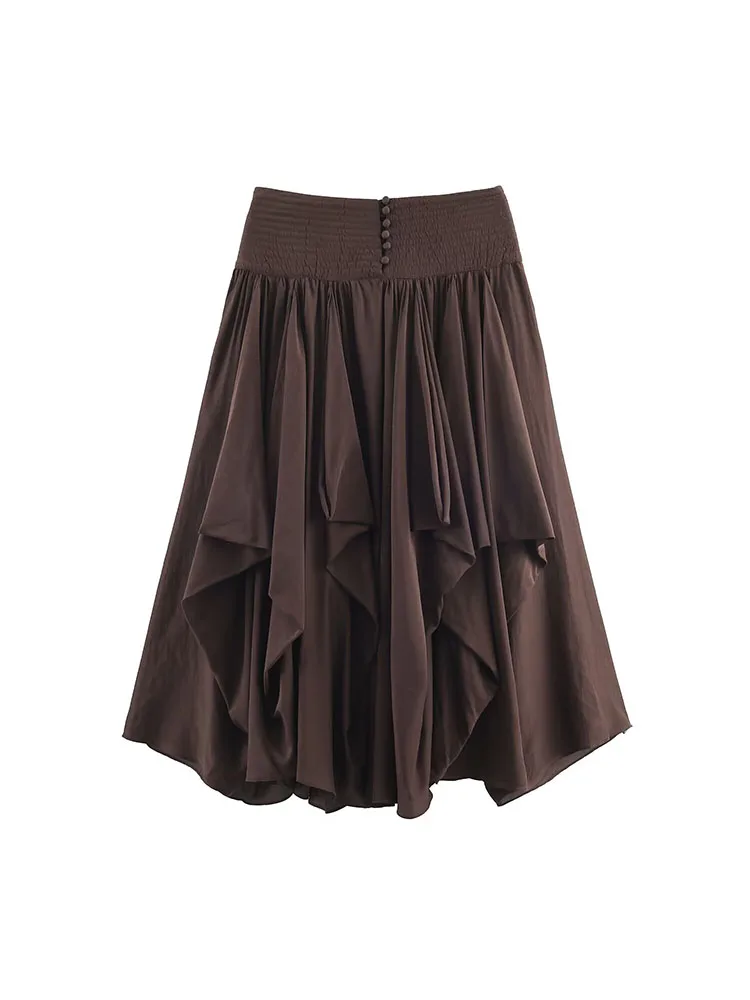 

HH Women's Fashion Elastic Waist Asymmetrical Pleated Decoration Long Skirt Solid Woman High Waist Casual Street Style Skirt