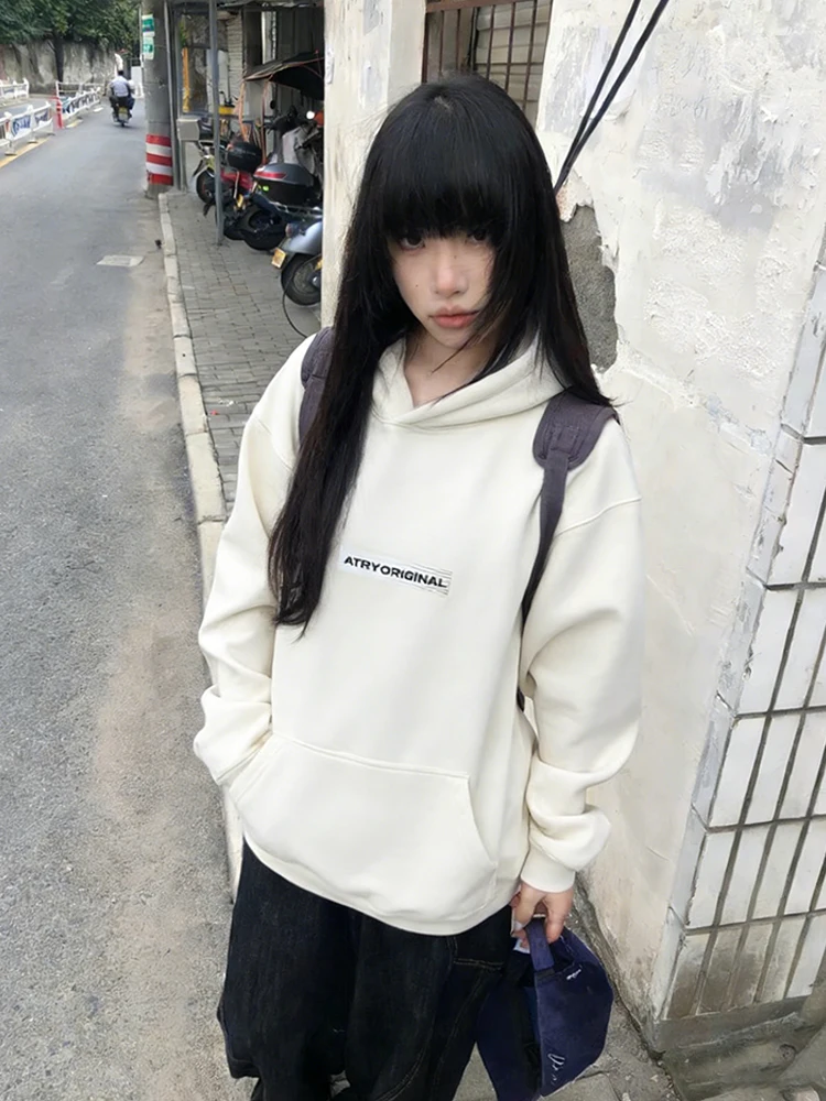 

American Retro Hoodie Women's Spring Letter Print Hooded Sweatirt Oversize Casual Couple Tops Trendy Street Sle Long Sve