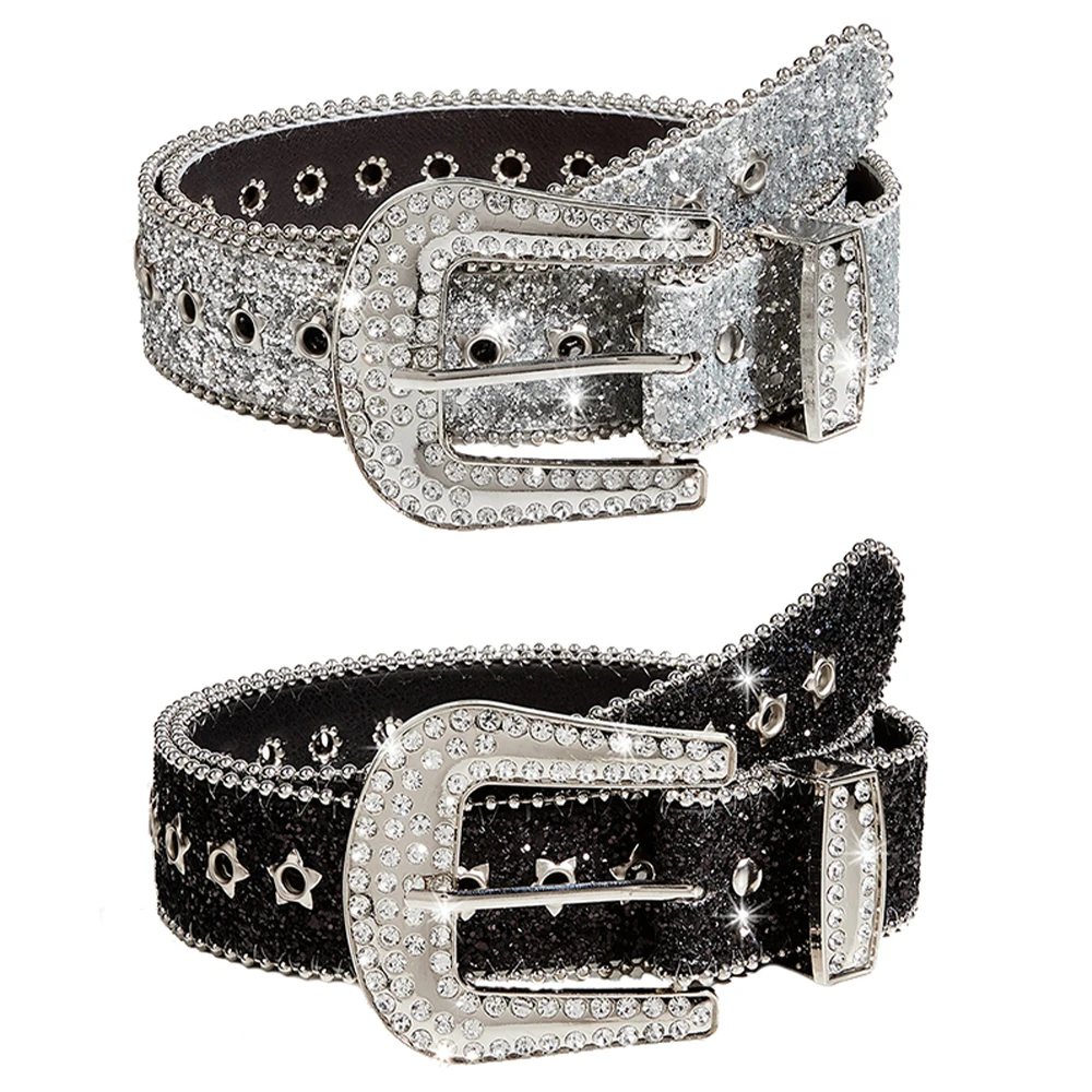 Rhinestone Star Belts for Women Gothic Adjustable Leather Waist Belt Western Cowboy Y2K Girls Fashion Belt for Jeans Accessories