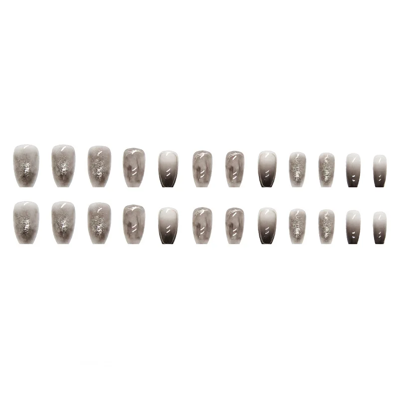 24 Pieces Dark Style Mysterious Halo Gradient French White Artificial Nails Autumn Winter Wearable Armor Design