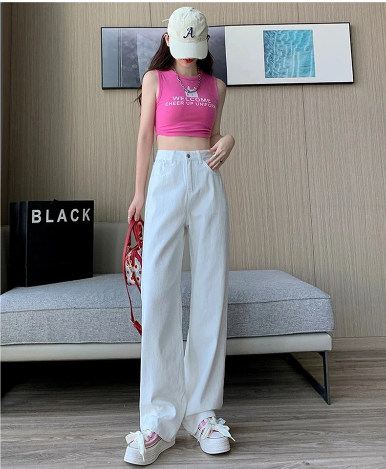 

new spring autumn Fashion casual cotton plus size high waist brand tall female women girls wide leg jeans