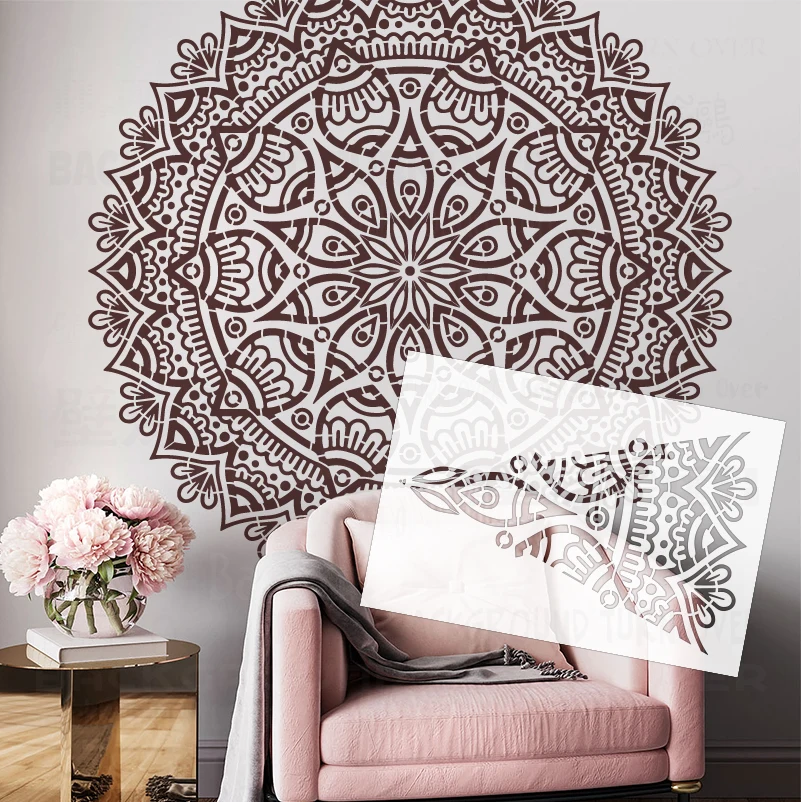90cm - 130cm Stencil For Painting Wall Decor Plaster Decors Template Decorative Tiles Brick Large Giant Mandala Huge Round S405