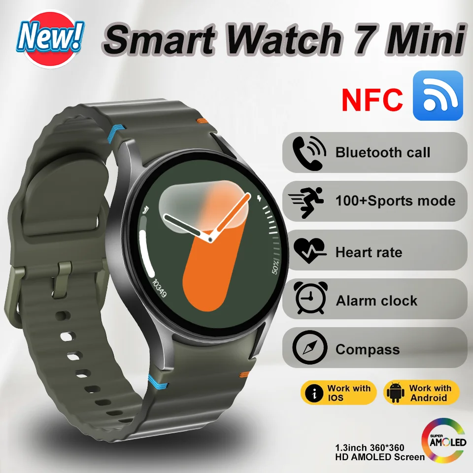 

Новые часы Watch7 Mini Смарт-часы Функция NFC AMOLED HD Bluetooth Вызов Спортивные часы Сон Здоровый голосовой вызов Смарт-часы с индивидуальным циферблатом