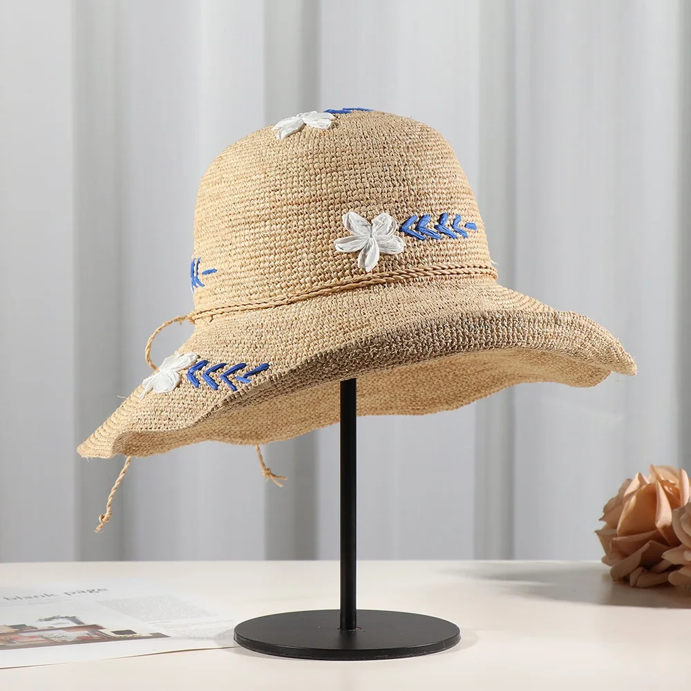 

Sun Hat Raffia Panama Women Summer UV Protection Wide Brim Foldable Breathable Beach Accessory For Outdoor Hike Climb Luxury