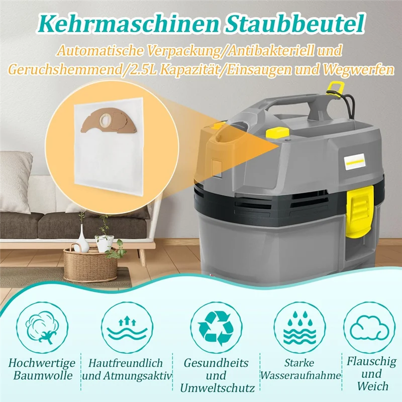 ملحقات بديلة T27C - عبوة من 8 أكياس مكنسة كهربائية لموديلات Karcher NT 22/1
